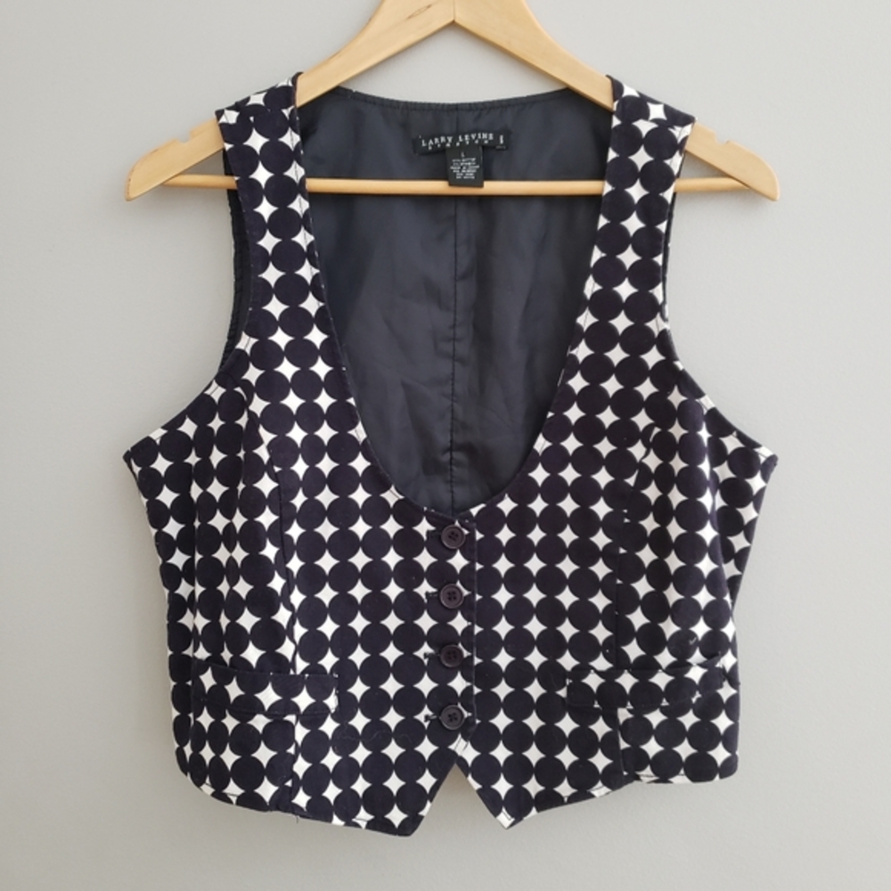 Larry Levine navy blue print crop vest womens large